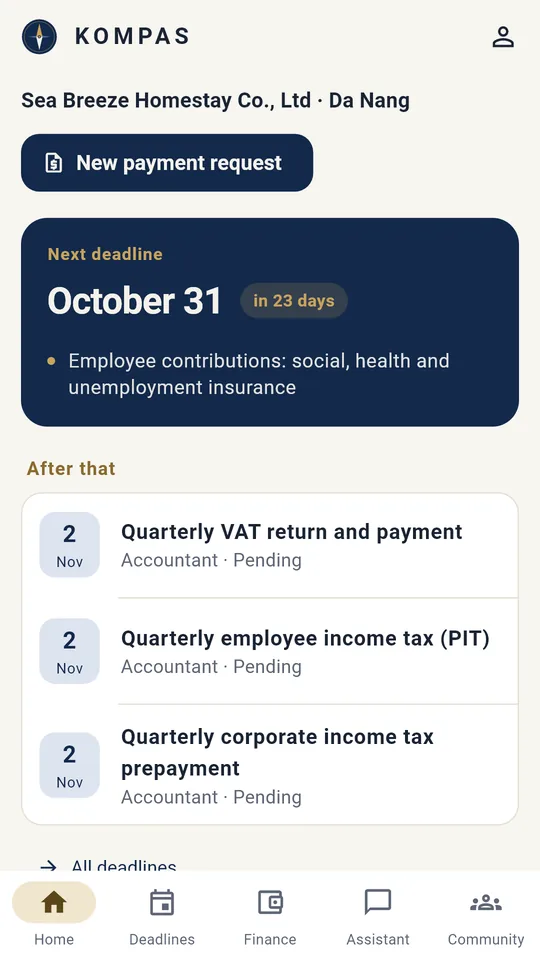 App screen: Kompas